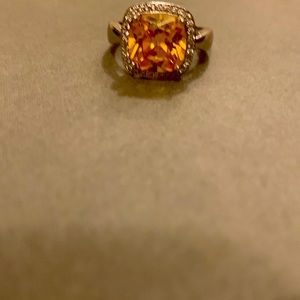 Yellow topaz ring with cubic zirconia